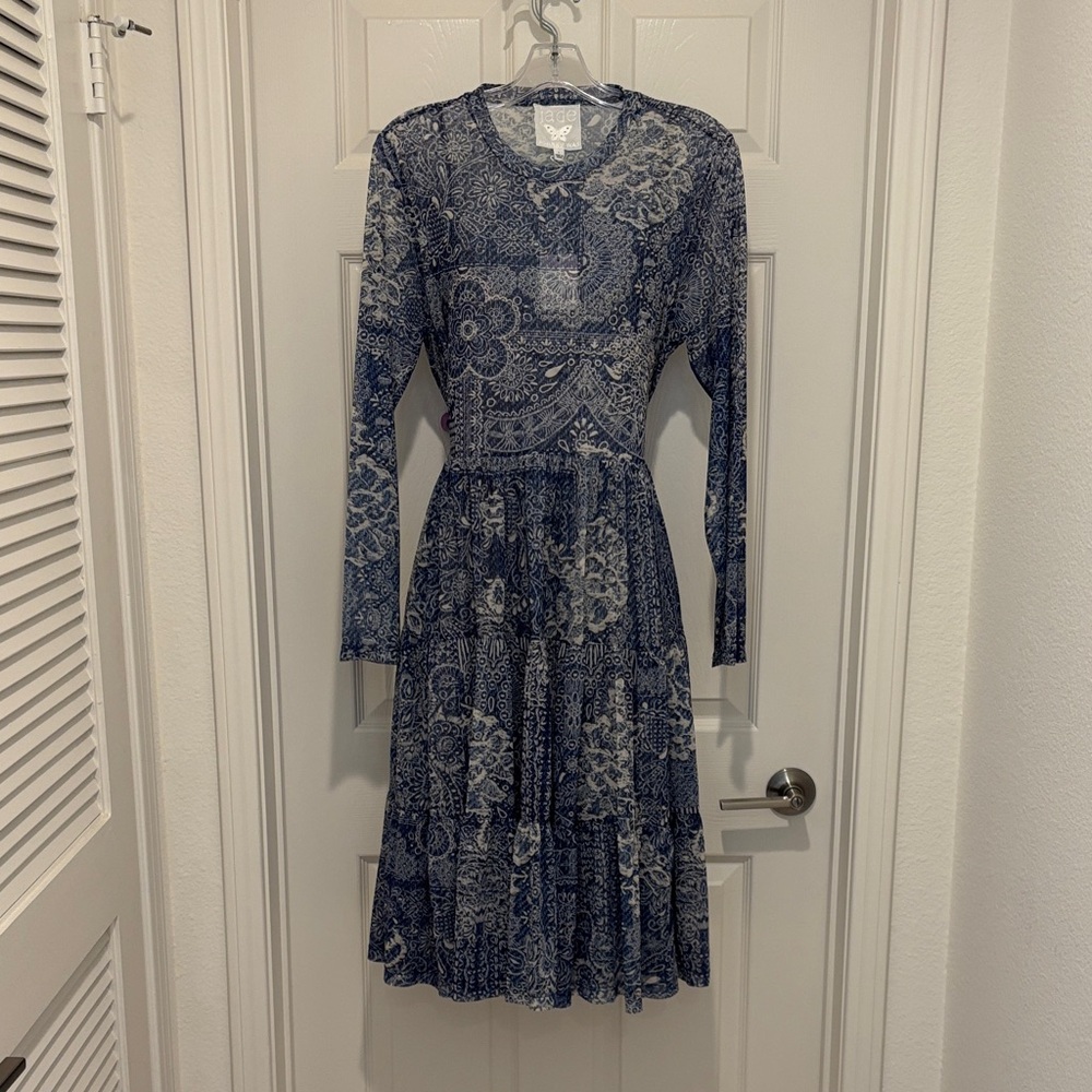 Johnny Was Navy Floral Long Sleeve Dress. Brand new.